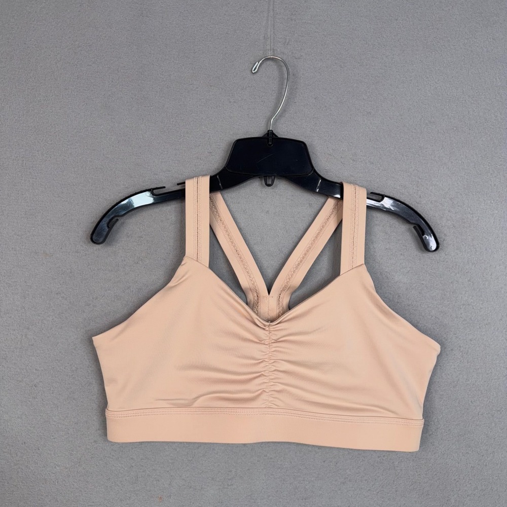 Handful Sports Bra Womens XL Beige Ruched Athleisure Activewear Y-Back